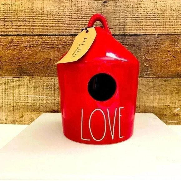 NWT Rae Dunn Red LOVE Birdhouse - Picture 1 of 5